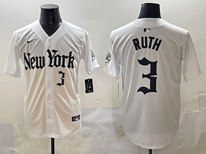 Men's New York Yankees Babe Ruth #3 White Alternate Limited Jersey